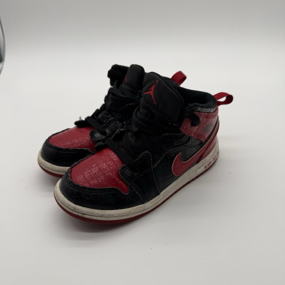 Air Jordan 1 Mid SS TD Size 10C Bred Black Gym Red White Toddler Sneakers
